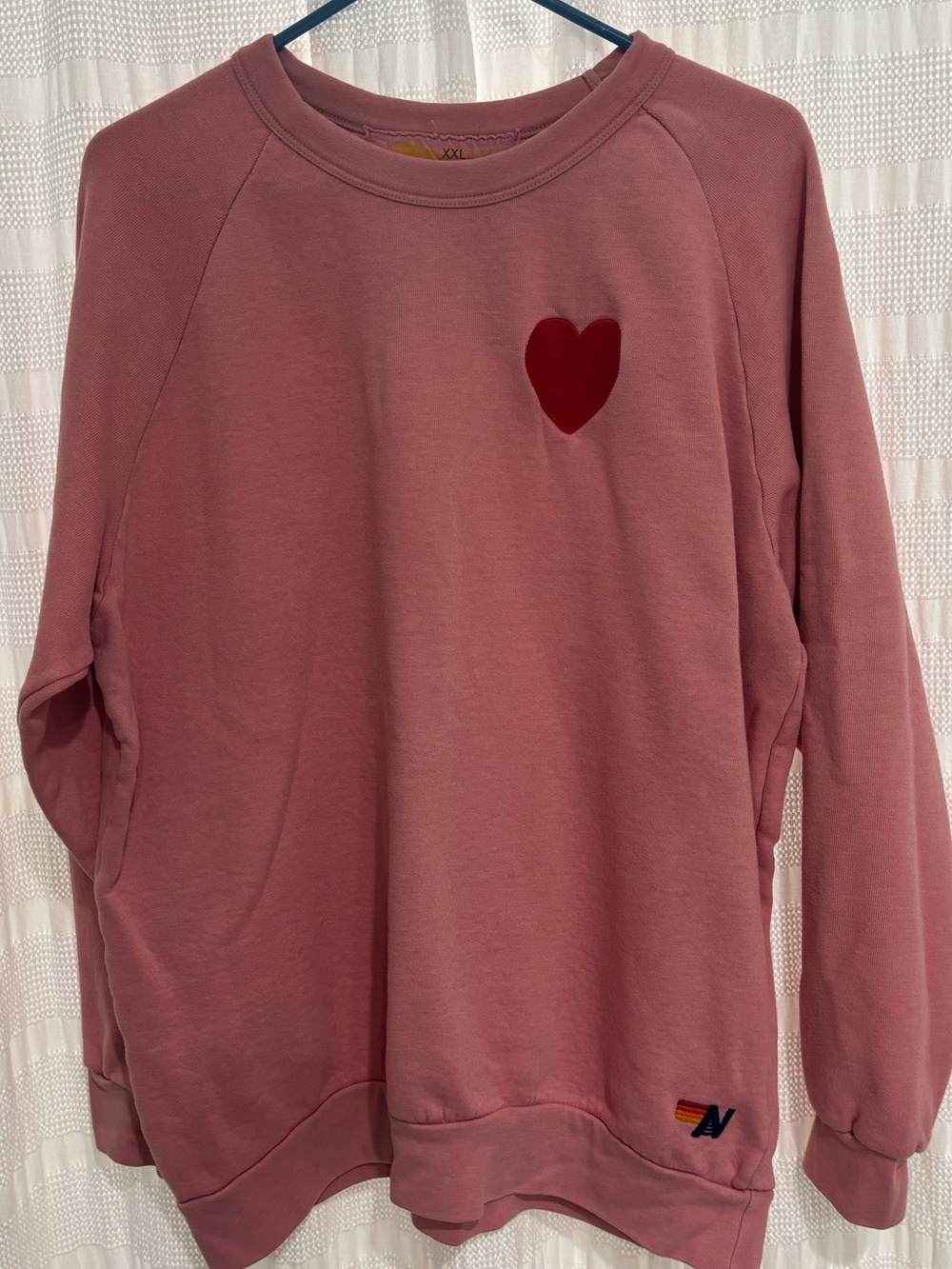 Aviator Nation Dusty Rose Crewneck Sweater with Red Heart